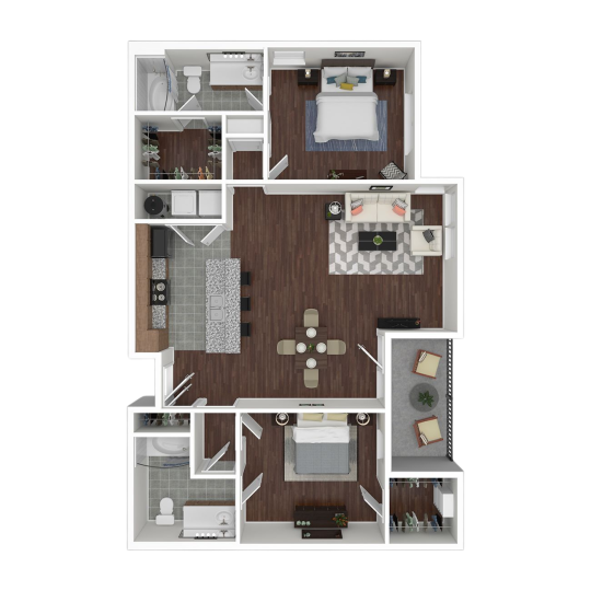 a floor plan of a two bedroom apartment at The  Wyatt at Presidio Junction